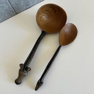 Pair Of Handcarved Kenya Striped Zebra Wooden Spoons